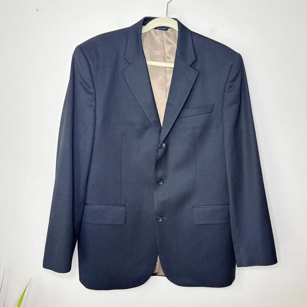 Banana Republic 42R Wool‎ Black Pinstripe Three-Button Single-Breasted Blazer